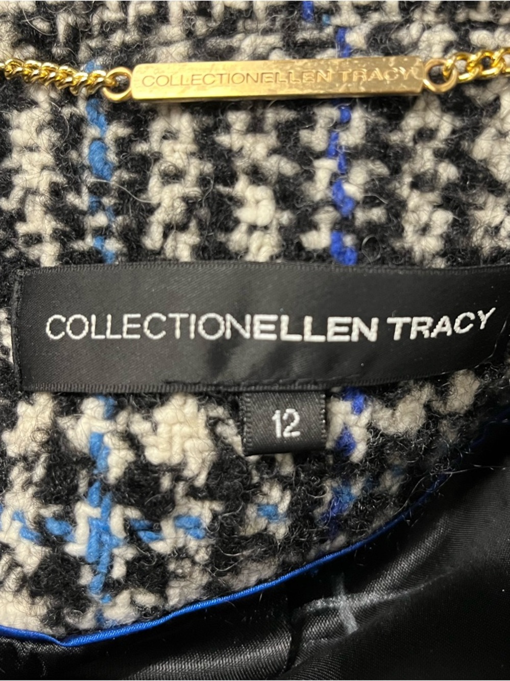 ELLEN TRACY COLLECTION Women’s Tweed Coat Boucle Wool Alpaca Belted Blue 12 - Picture 7 of 7